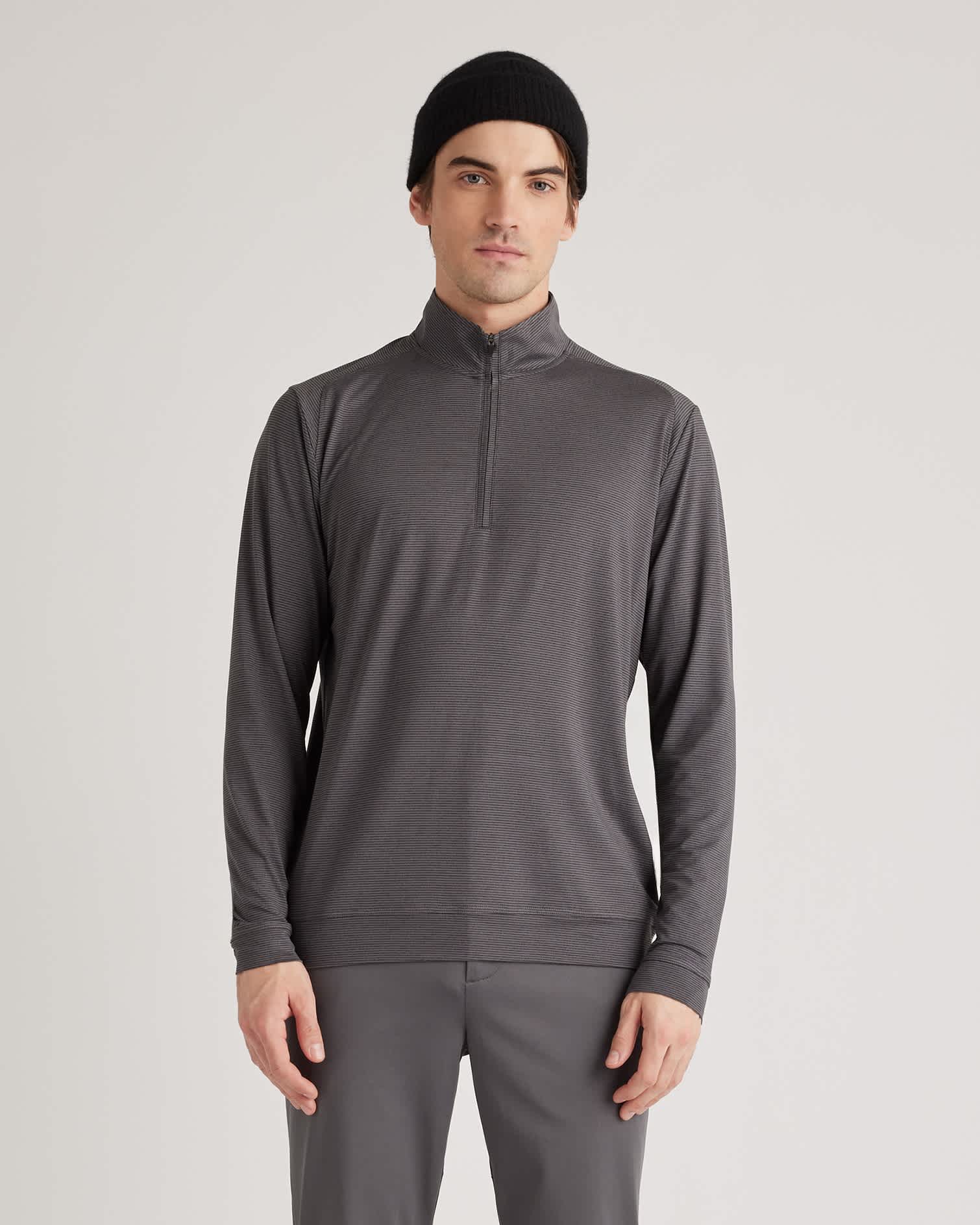 Black/Light Grey Stripe Performance Jersey Golf Quarter Zip