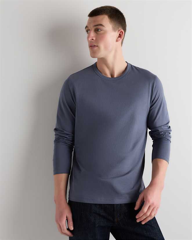 Faded Indigo 100% Pima Cotton Luxe Touch Long Sleeve Tee