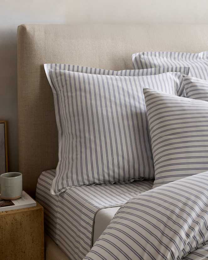White/Mineral Classic Organic Percale Double Stripe Euro Sham