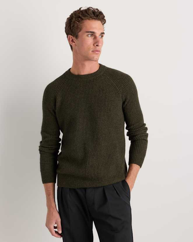 Olive Twist Mongolian Cashmere Fisherman Crewneck Sweater