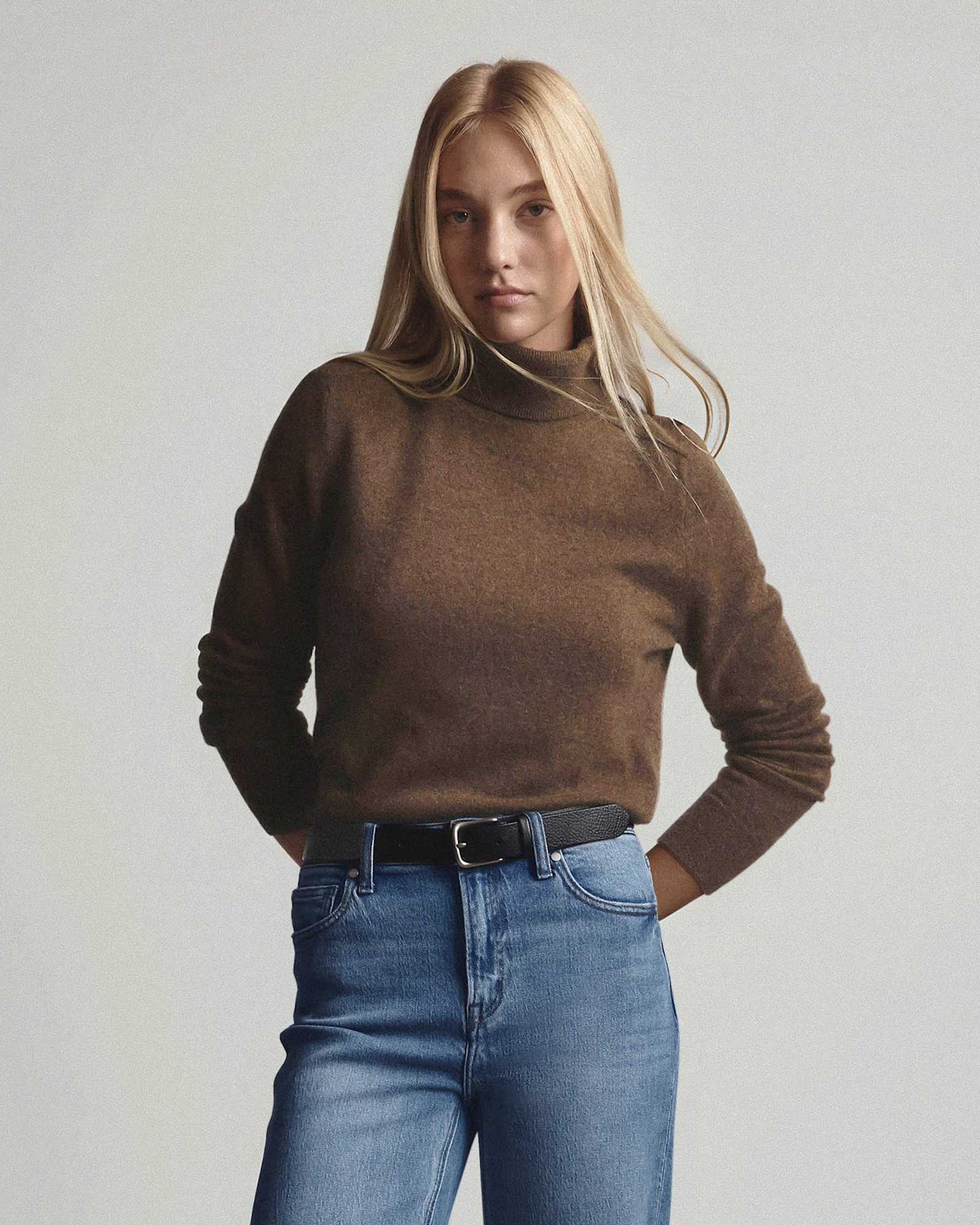 brown Mongolian Cashmere Turtleneck Sweater