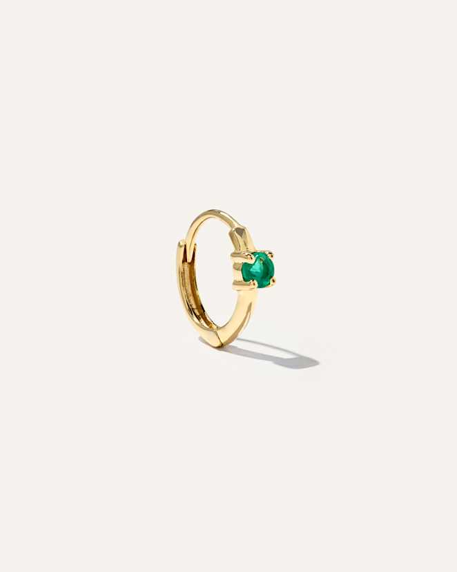 Emerald 14K Gold Gemstone Tiny Huggie - Single