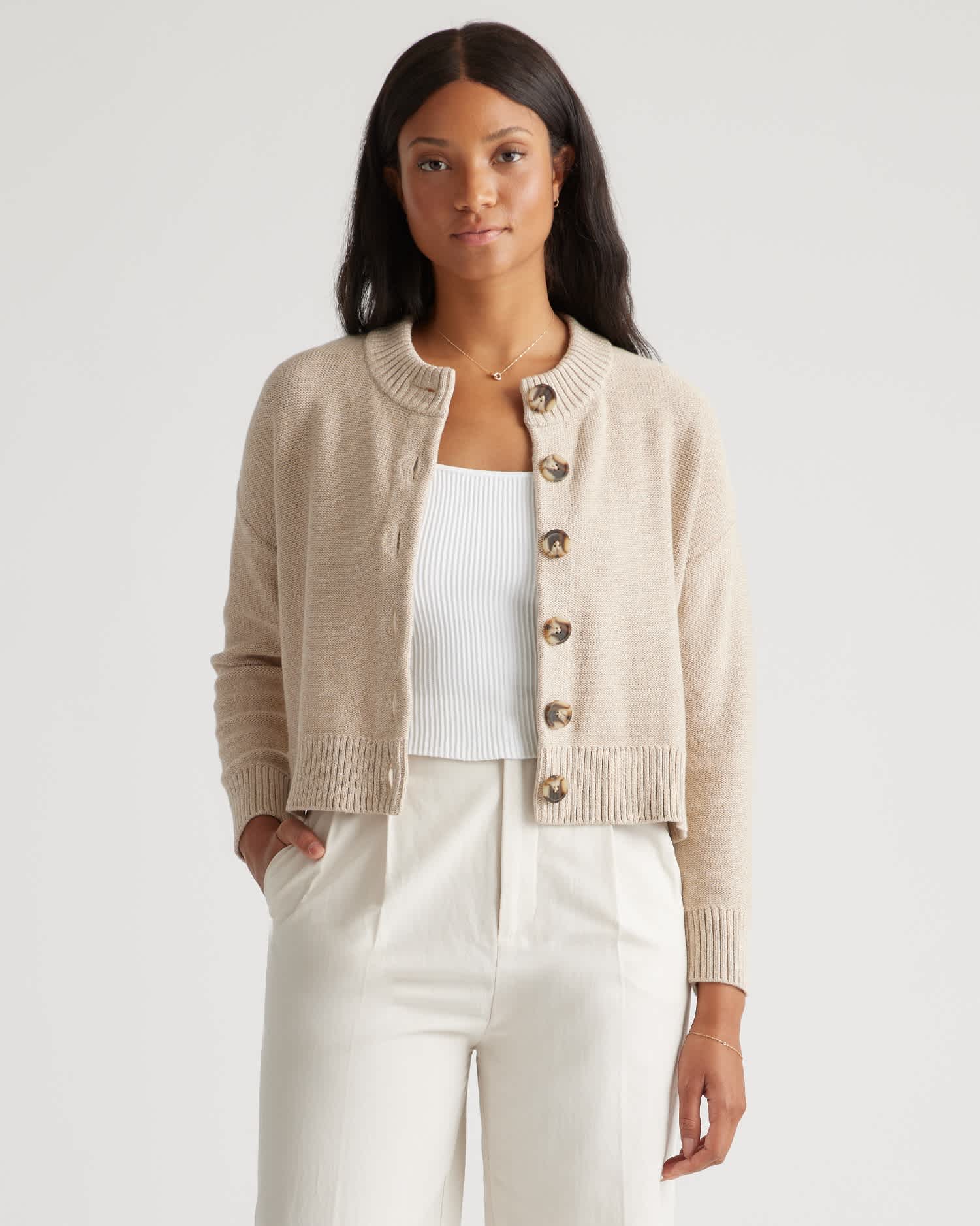 cement-marl 100% Organic Cotton Cropped Cardigan