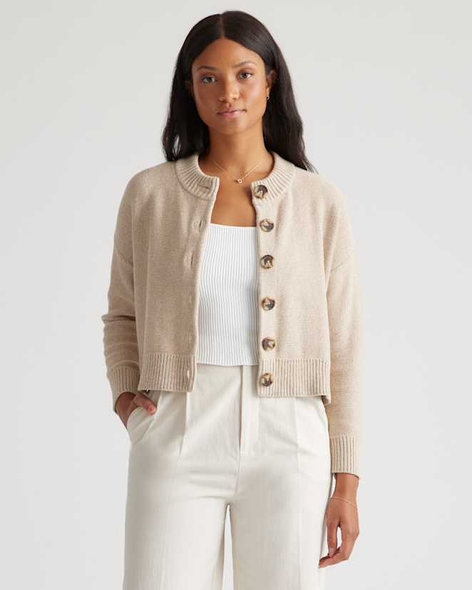 Cement Marl 100% Organic Cotton Cropped Cardigan