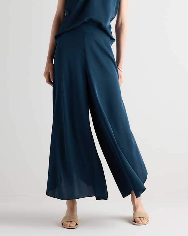 Stratus Blue Washable Stretch Silk Palazzo Pants