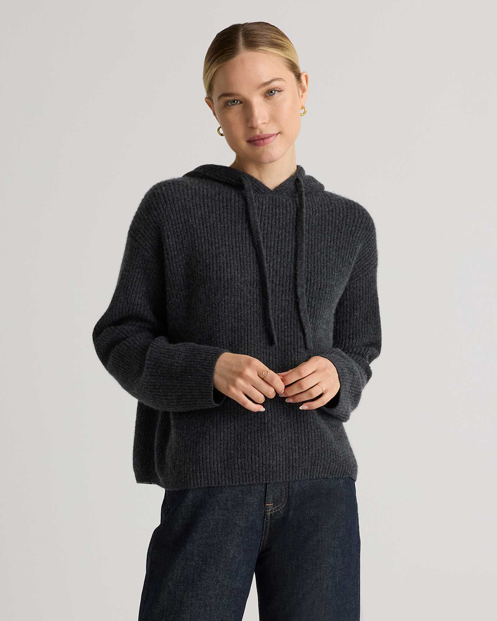 Heather Charcoal Mongolian Cashmere Fisherman Pullover Hoodie