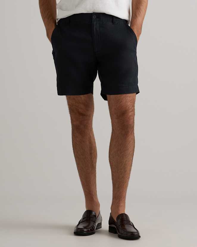 Black 100% European Linen Trouser Shorts - 7"
