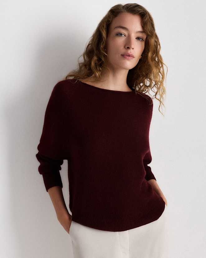 Rich Burgundy Mongolian Cashmere Boatneck Sweater