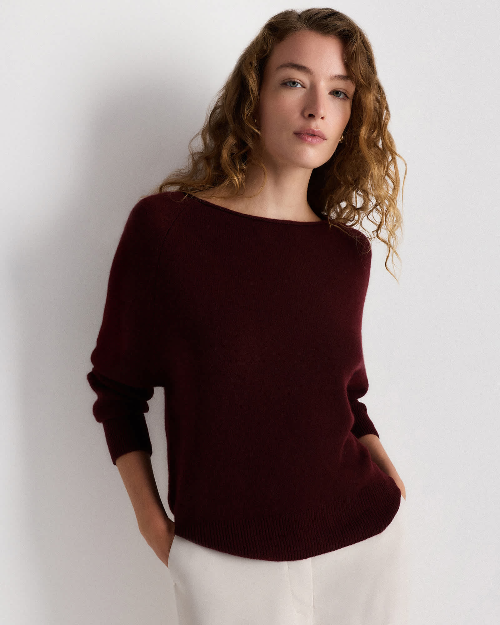 Rich Burgundy Mongolian Cashmere Boatneck Sweater