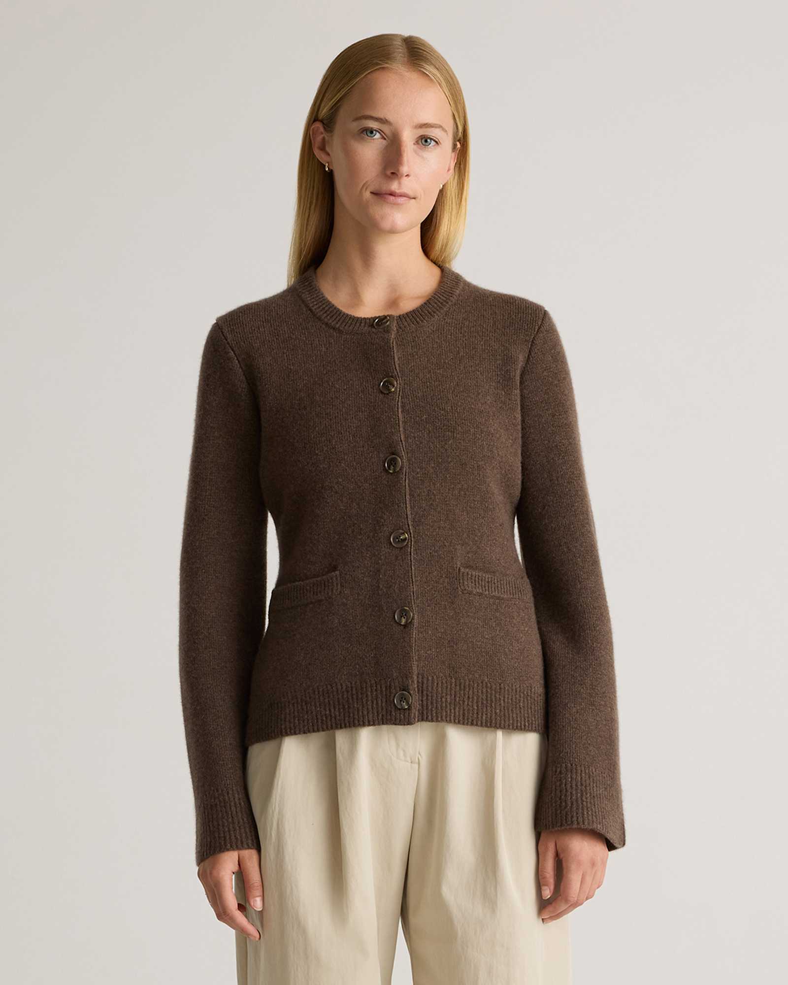 Brown Mongolian Cashmere Structured Cardigan