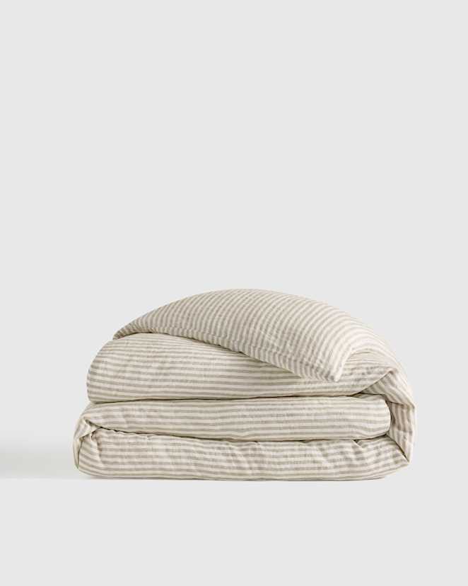 Willowleaf/White Stripe European Linen Duvet Cover