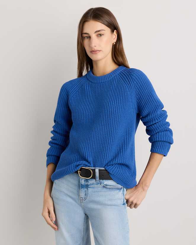 Sapphire Blue 100% Organic Cotton Fisherman Crew Sweater