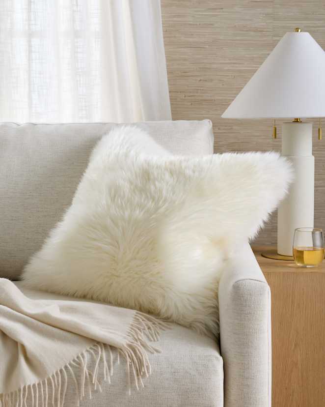 Ivory Natural Sheepskin Accent Pillow Cover