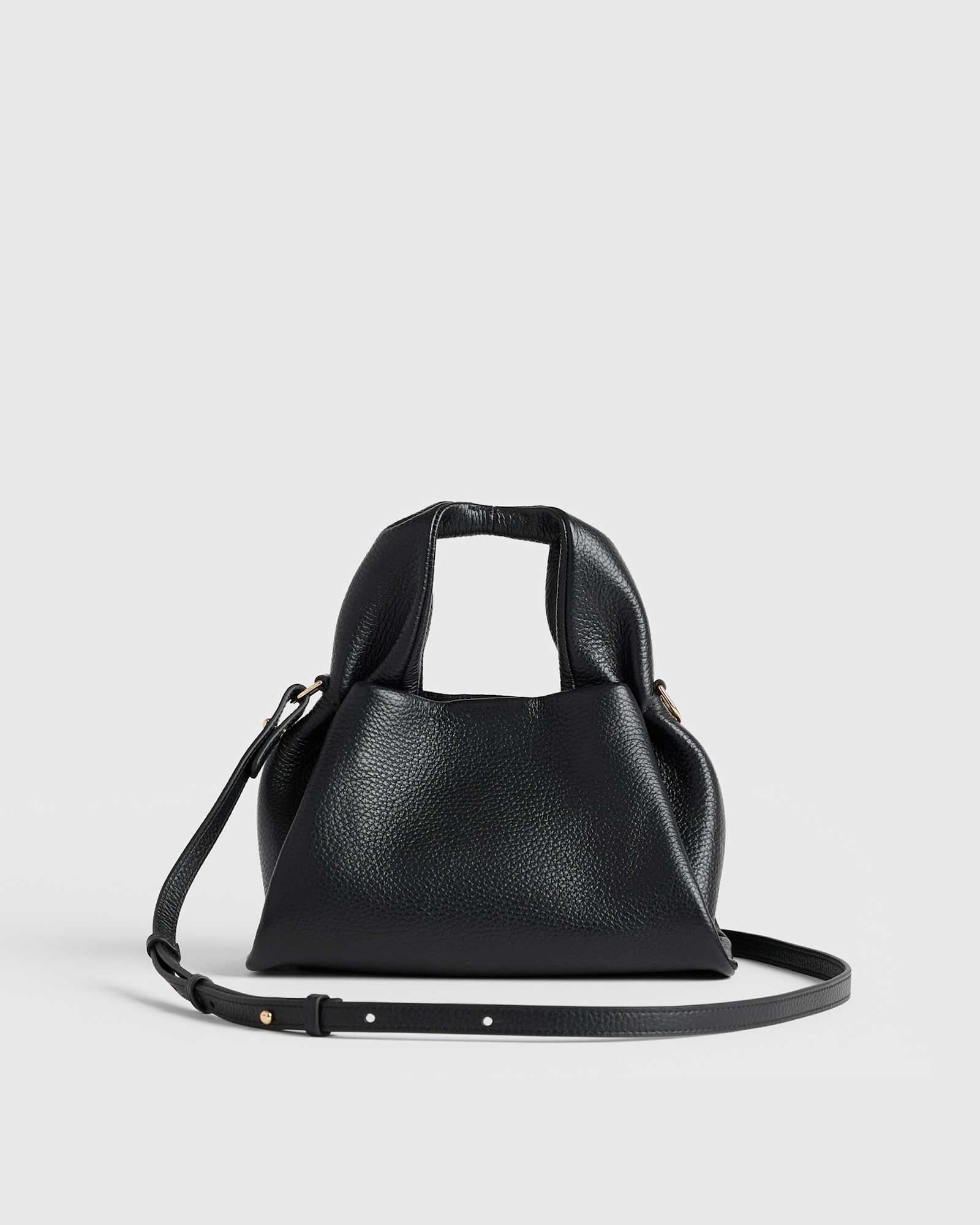black Italian Leather Trapeze Crossbody