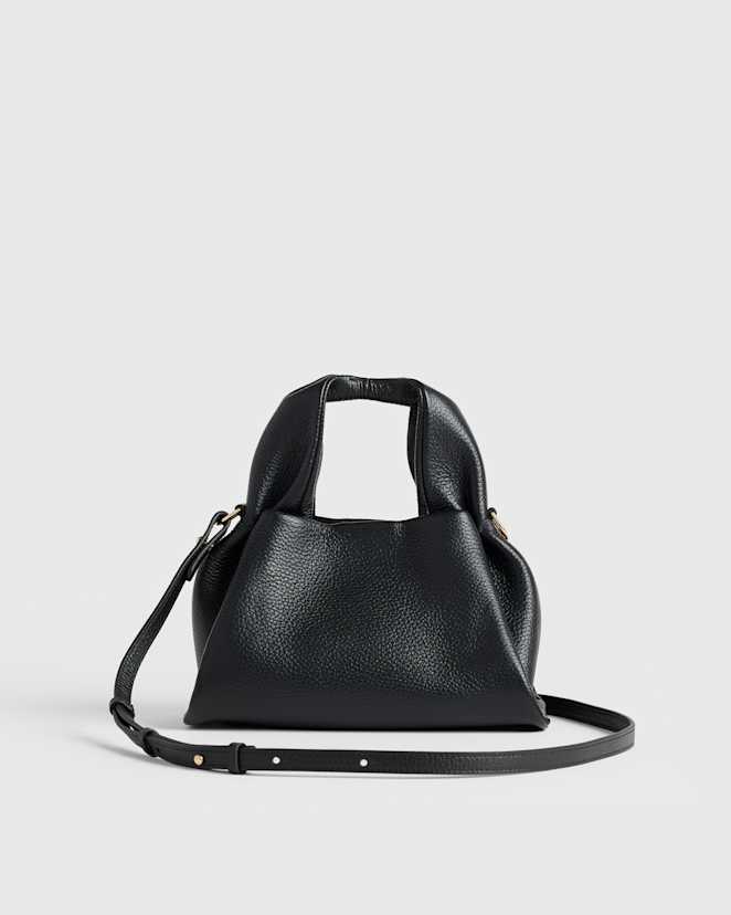 Black Italian Leather Trapeze Crossbody