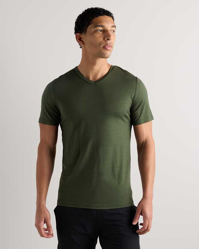 Green 100% Merino Wool All-Season V-Neck Base Layer Tee