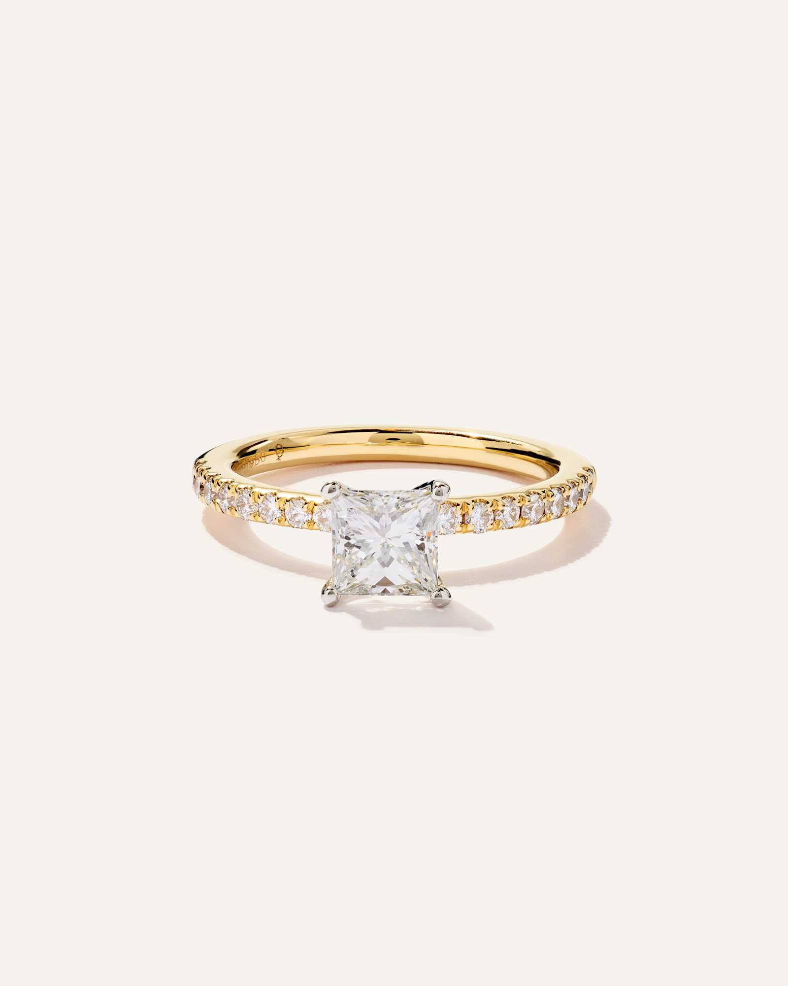 yellow-gold Lab Grown Diamond Princess Petite Pave Engagement Ring