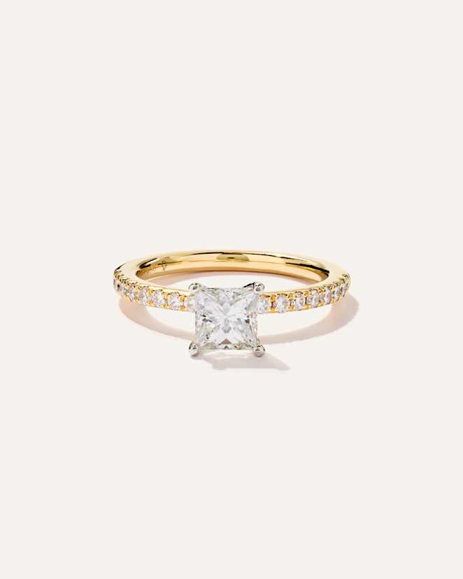 Yellow Gold Lab Grown Diamond Princess Petite Pave Engagement Ring - 1ct
