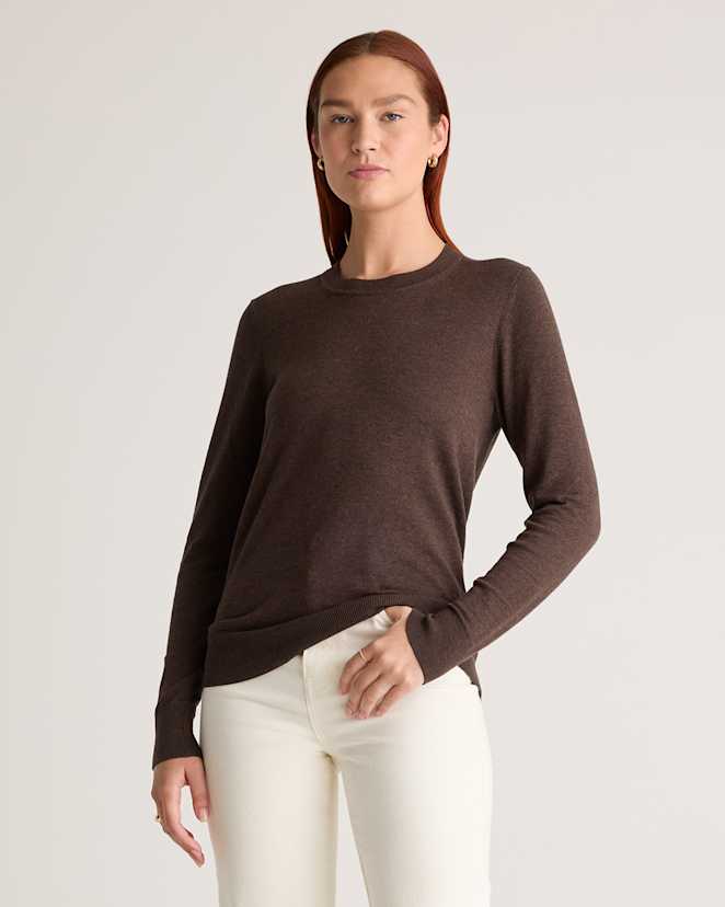 Mocha Heather Lightweight Cotton Cashmere Crew Sweater