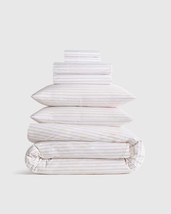 Double Stripe Toffee Classic Organic Percale Deluxe Bedding Bundle