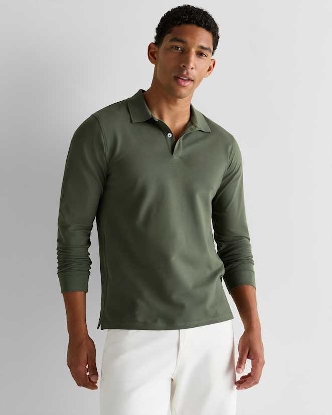Loden Green Polo à manches longues en piqué de coton biologique