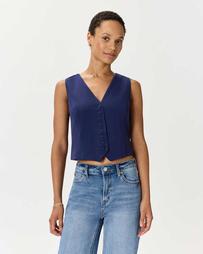 Navy Fluid Crepe Vest