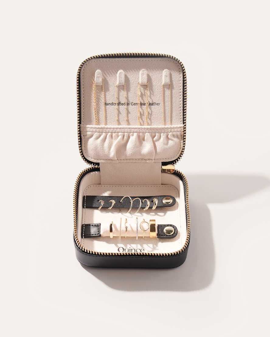 Black Leather Jewelry Travel Case