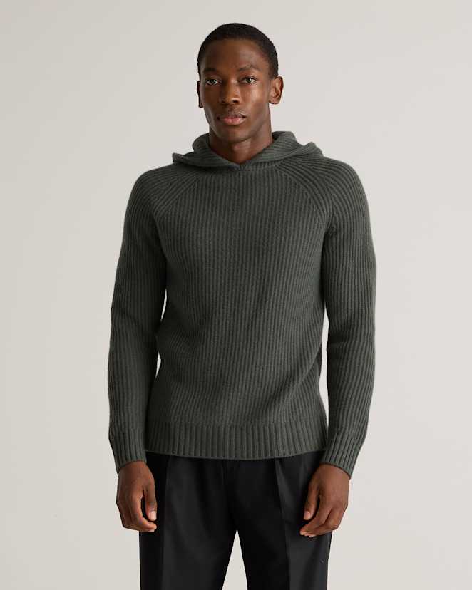 Moss Mongolian Cashmere Fisherman Pullover Hoodie