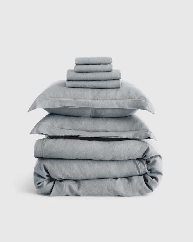 Mist European Linen Double Flange Deluxe Bedding Bundle