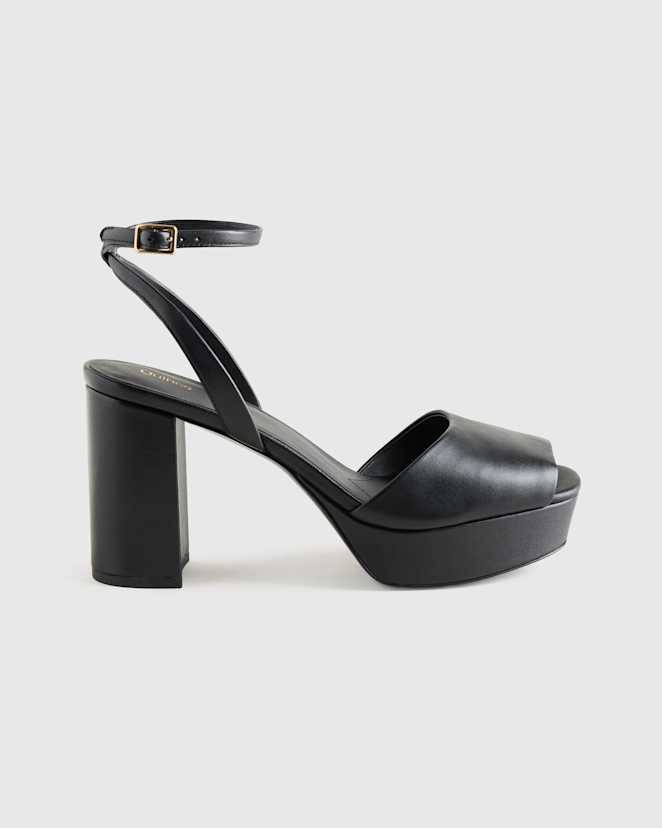 Black Italian Leather Platform 115mm Block Heel