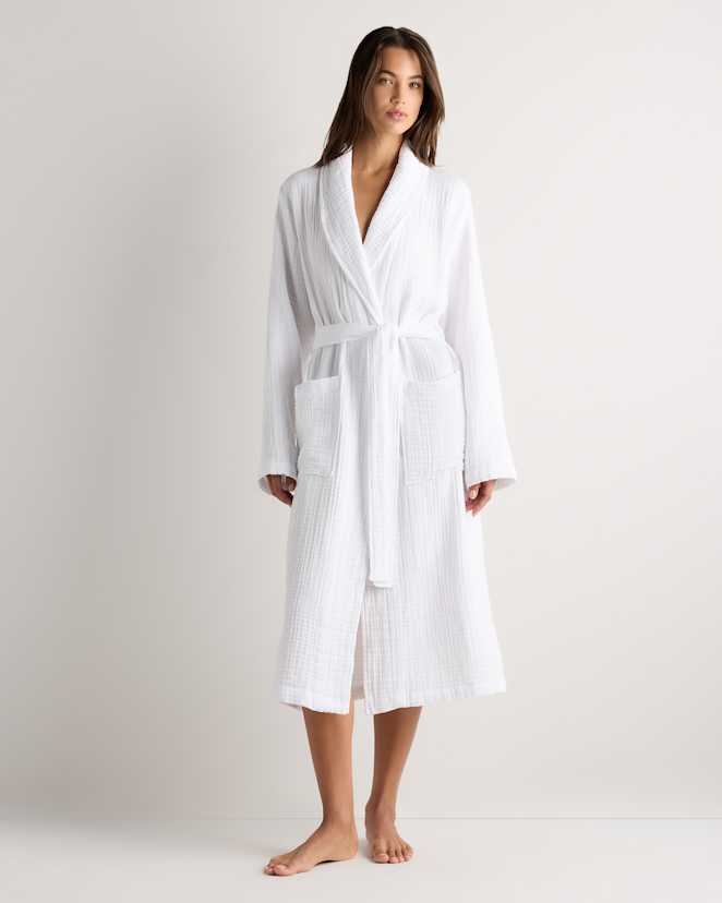 White Women's Soft Layered Turkish Cotton Robe