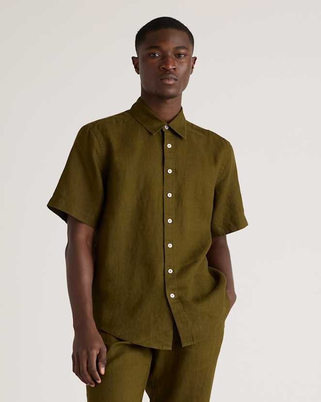 Martini Olive 100% European Linen Relaxed Short Sleeve Shirt