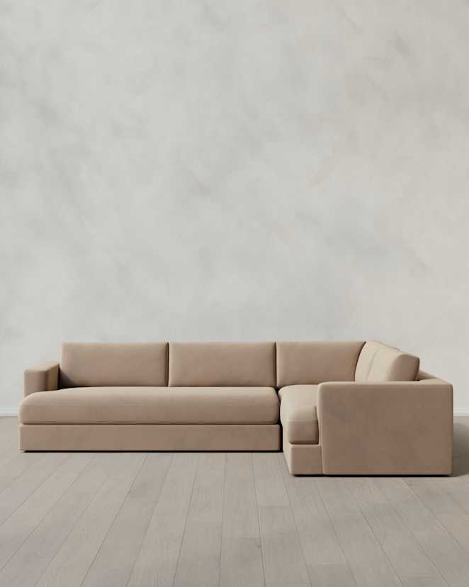 Taupe Sierra Curved Arm L Sectional in Performance Velvet