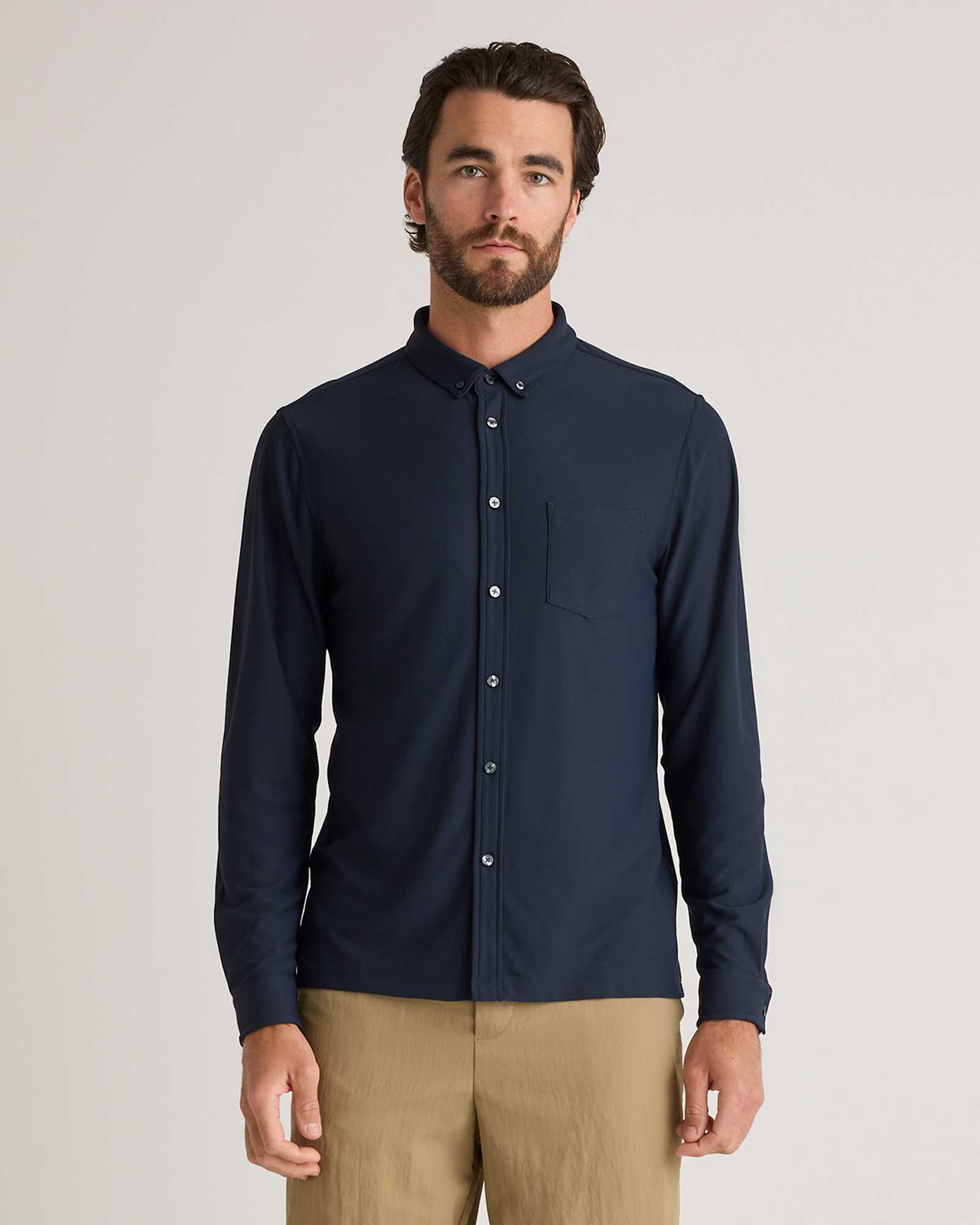 Navy ProPique Performance Button Down
