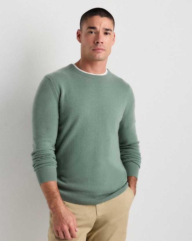 Sea Spray Green Pull en cachemire de Mongolie à col ras du cou