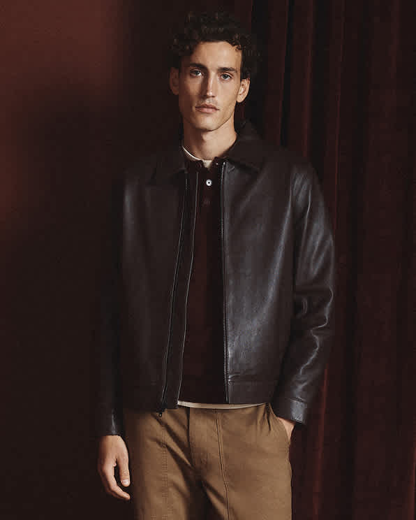 Dark Cognac Brown 100% Leather Harrington Jacket