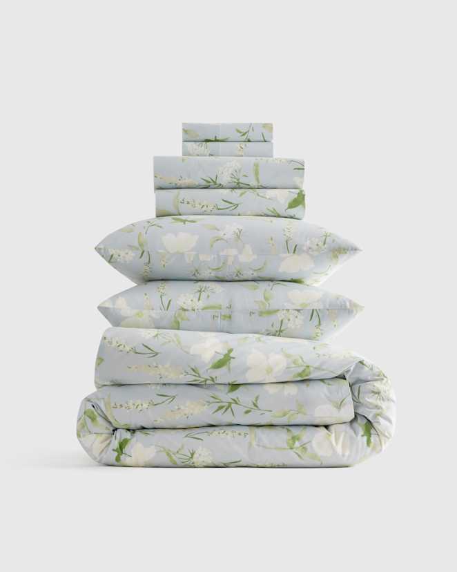 Blue Garden Classic Organic Percale Floral Deluxe Bedding Bundle