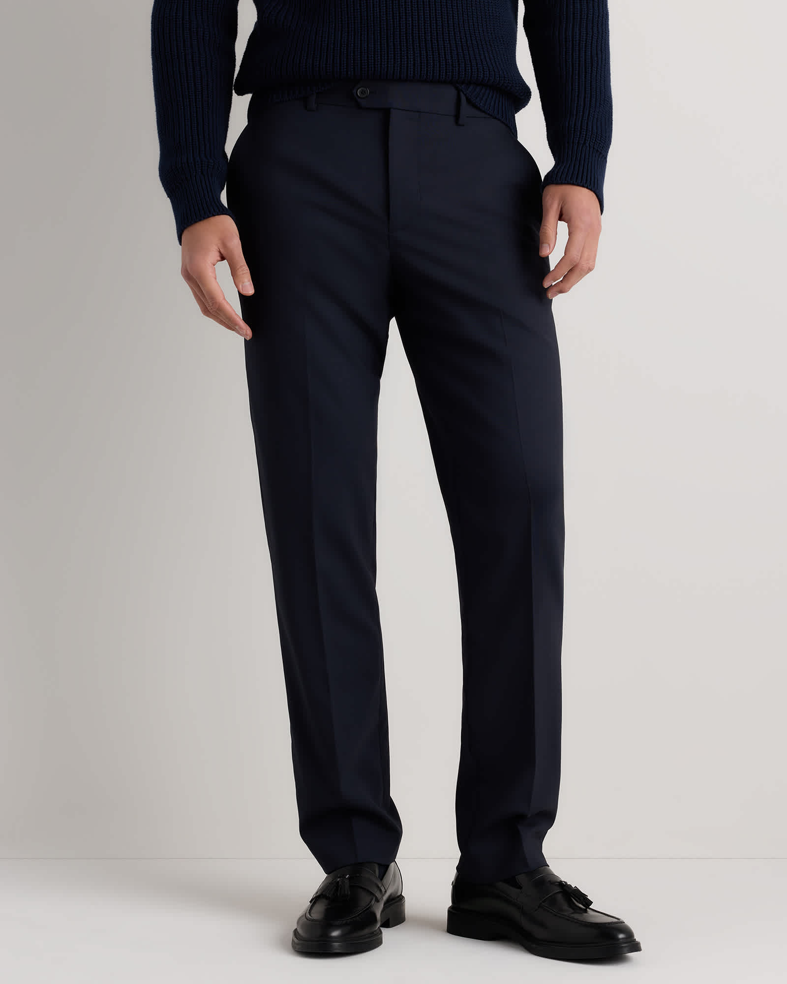 navy Stretch Wool Dress Pants - Straight