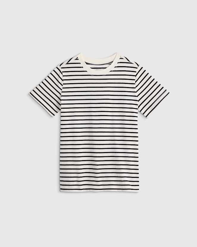 Black/White Stripe 100% Organic Cotton Jersey Short Sleeve Tee