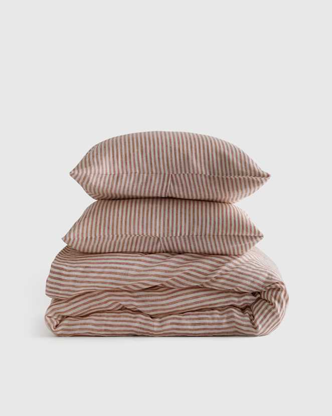 Terracotta/White Stripe European Linen Duvet Cover Set