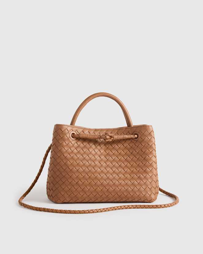 Cognac Italian Leather Handwoven Mini Satchel