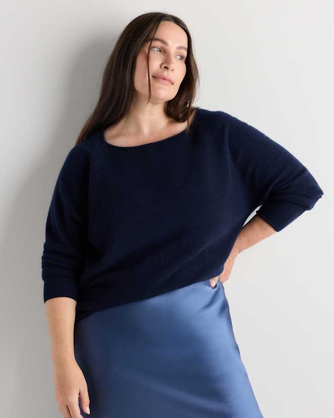 True Navy Mongolian Cashmere Boatneck Sweater