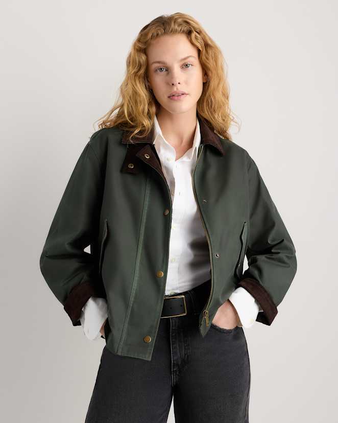 Dark Forest Green Organic Waxed Cotton Cropped Barn Jacket