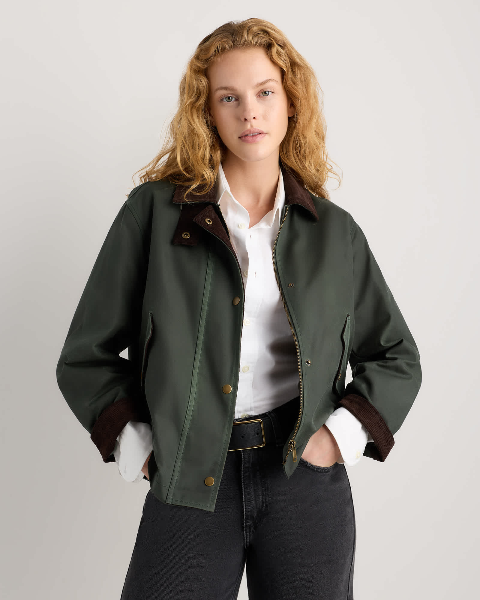 Dark Forest Green Organic Waxed Cotton Cropped Barn Jacket