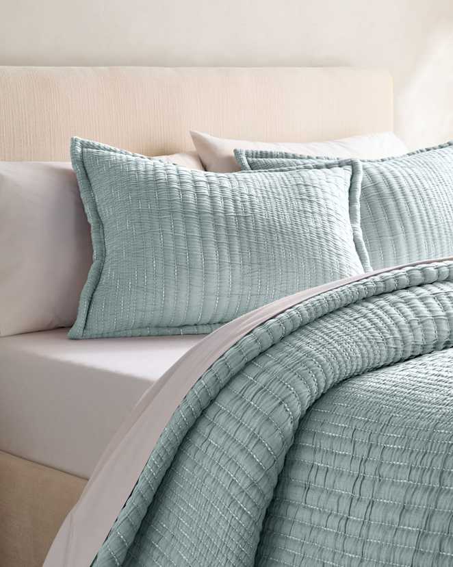 Sky Blue Organic Cotton Channel Stitch Sham Set