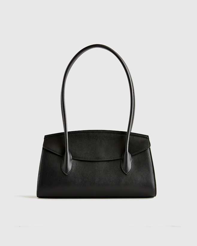 Black Italian Leather Double Strap Shoulder Bag