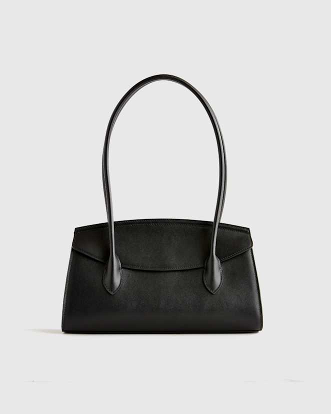 Black Italian Leather Double Strap Shoulder Bag