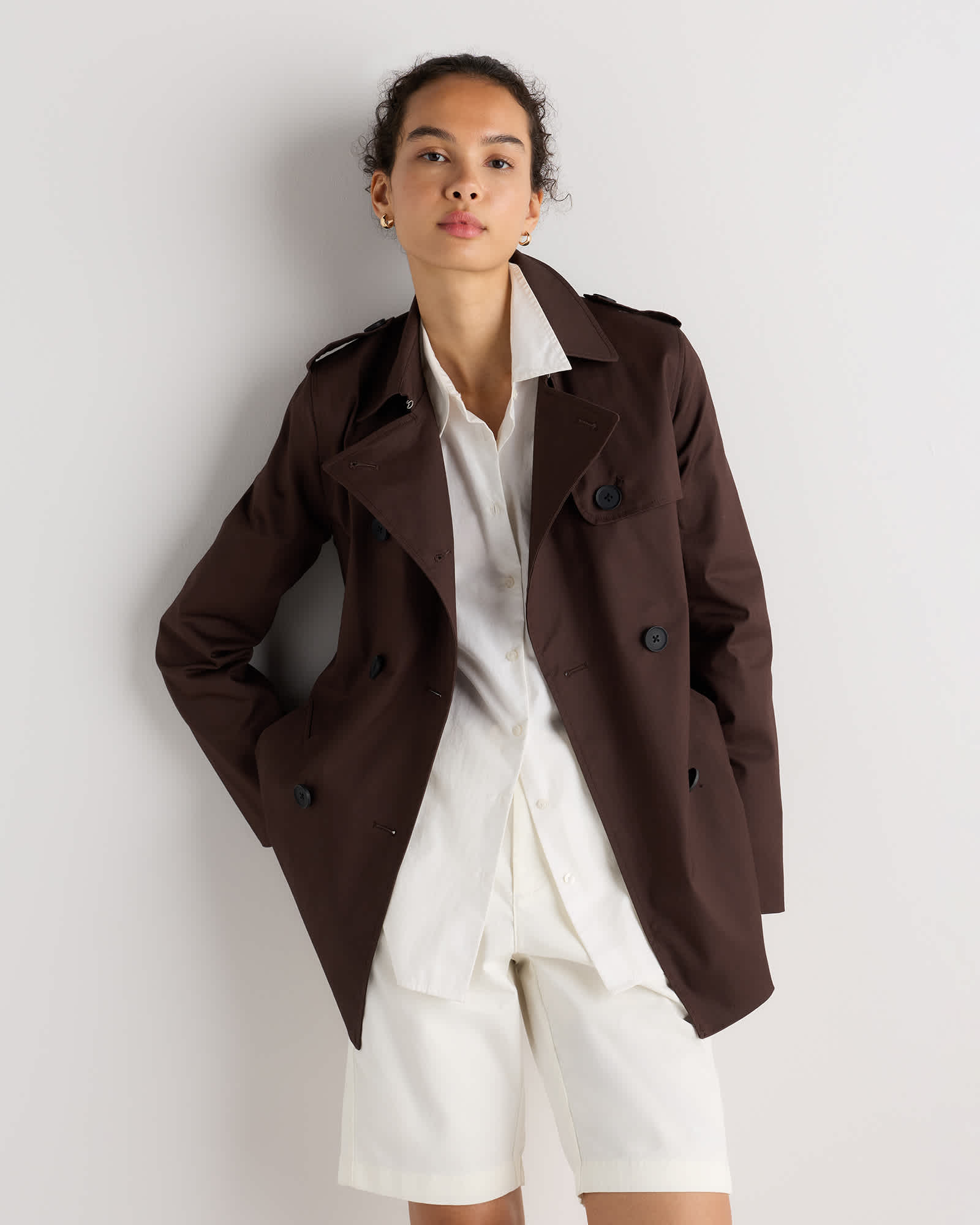 Coffee Bean Brown Comfort Stretch Short Trench Coat