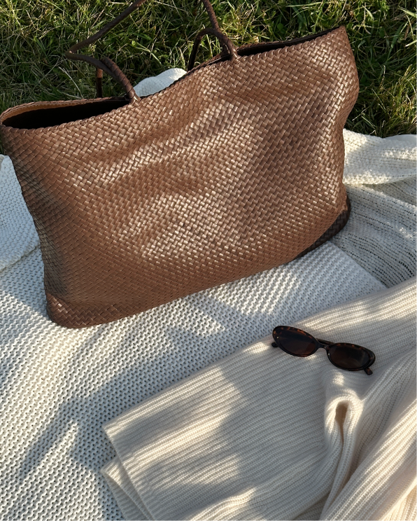 Dark Brown Italian Leather Handwoven Tote