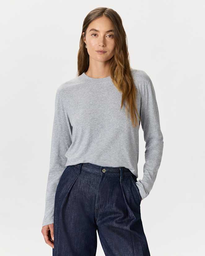 Heather Grey Cotton Modal Relaxed Long Sleeve Tee